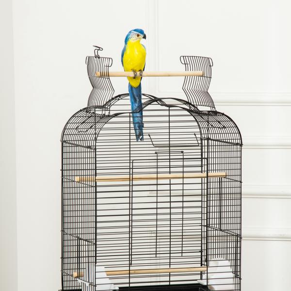 Gaiola para Passáros com Suporte Gaiola com 4 Rodas Teto com Abertura 2 Comedouros 3 Poleiros Bandeja Removível e Prateleira Inferior 46x36x130 cm Preto