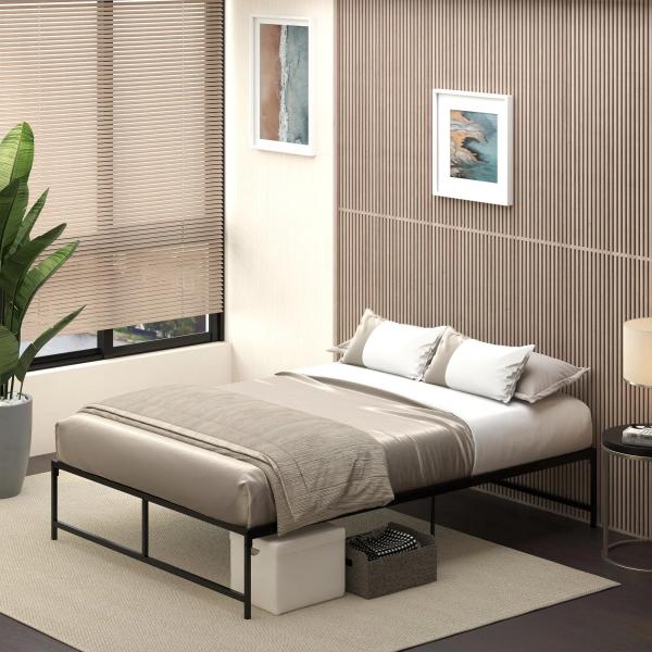 Estrutura de Cama Dupla de Metal para Colchão 137/135x190 cm com Pés de 31 cm Estrutura de Cama de Casal 141,5x195x35cm Preto