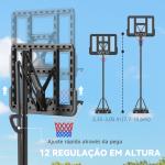 Tabela de Basquetebol de Exterior com Altura Ajustável Suporte Rodas Base Recarregável e Bolsa de Peso 90x60x305 cm Preto