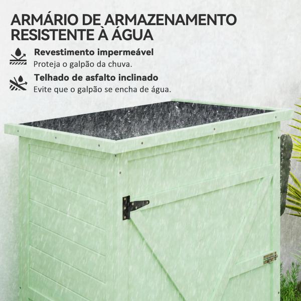 Armário de Jardim em Madeira para Exterior com 2 Prateleiras e Telhado de Asfalto 75x56x115 cm Verde