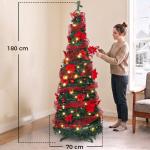 Árvore de Natal Artificial 180 cm com 150 Luzes LED 200 Ramos 11 Modos Bolas Fitas e Suporte Dobrável Verde e Vermelho