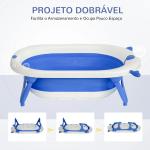 Banheira para Bebé Recém Nascido até 3 Anos Dobrável 30 Litros com Tampa Termossensível e Almofada Confortável Almofadas Antiderrapantes 81,5x50,5x23,5cm Azul e Branco