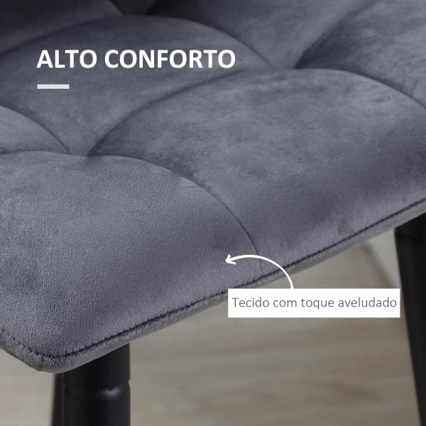 Conjunto de 2 Bancos Altos de Cozinha Bancos de Bar Estofados em Veludo com Apoio para os Pés e Encosto Cinzento