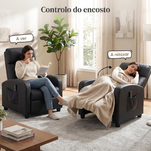 Poltrona de Massagem Reclinável com 2 Zonas de Massagem 8 Programas e 5 Níveis de Intensidade 68x88x98 cm Preto