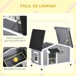 Casa para Cães de Madeira Casa para Animais de Estimação com Teto Asfáltico 2 Janelas Porta com Cortina 97x72x65 cm Cinza