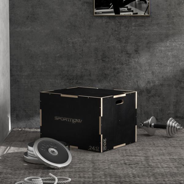 Caixa Pliométrica com 3 Alturas Diferentes para Treino de Força em Casa Ginásio CrossFit Carga 120 kg 76x61x51 cm Preto