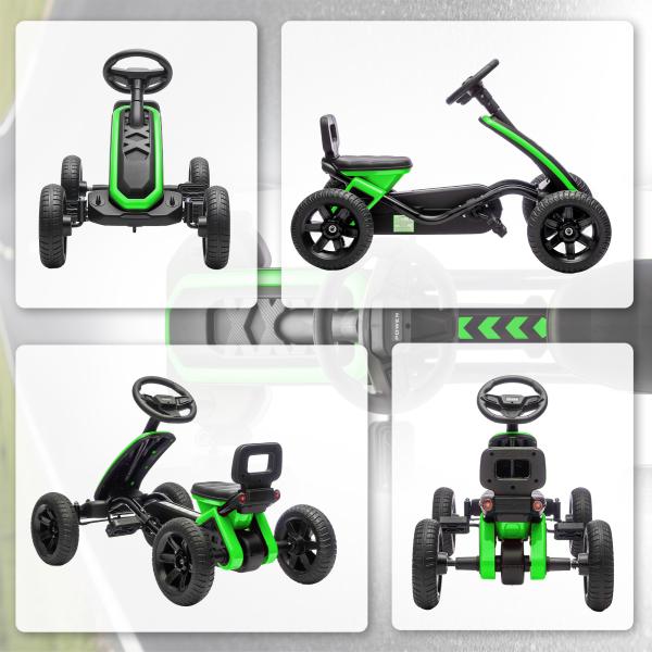 Kart Pedais Kart com Rodas Antiderrapantes de EVA Estrutura Metálica Carga 30 kg para Crianças de 2 - 5 Anos 85,5x49x57 cm Verde