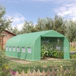 Estufa Tipo Túnel 595x300x200cm Estufa de Jardim Grande com 12 Janelas e Porta Enrolável com Zíper para Cultivo de Plantas Verde