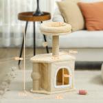 Arranhador para Gatos com Cama Caverna Plataforma Bola Suspensa e Poste de Juta 42x30x66 cm Marrom e Bege