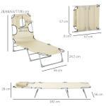 Espreguiçadeira de Jardim Reclinável e Dobrável com Orifício de Leitura Apoio para Cabeça e Encosto Ajustável em 4 Níveis para Praia 182x56x24,5 cm Bege