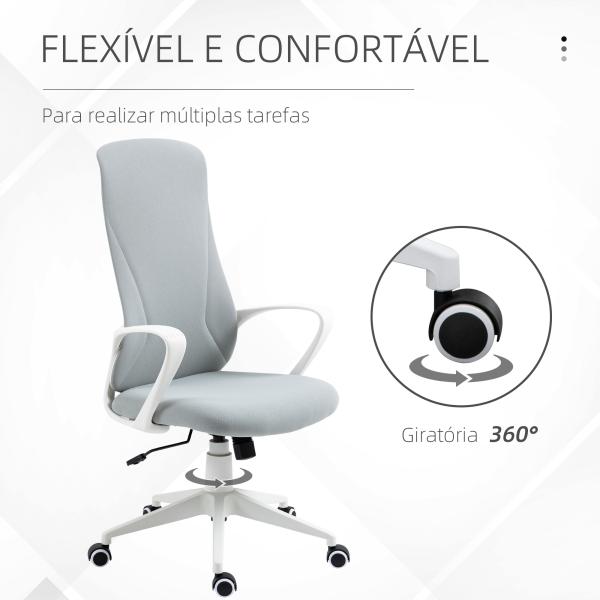 Cadeira de Escritório Ergonómica com Altura Ajustável Função de Inclinação e Encosto Alto 62x56x110 - 119,5 cm Cinza