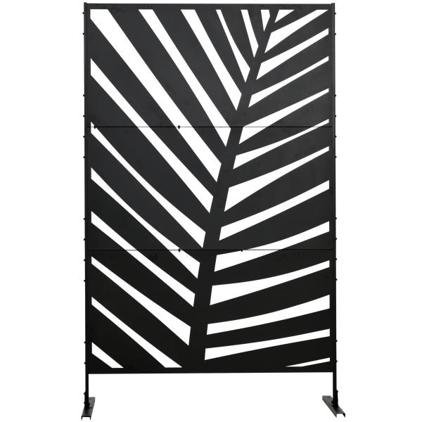 Biombo de 3 Peças Separador de Ambientes com Desenho de Folha de Bananeira Biombo para Exterior 122x45x198 cm Preto