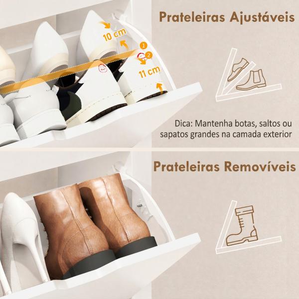 Sapateira Branca Alta com 4 Gavetas Basculantes para 16 Pares, 105x26x80 cm