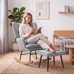 Poltrona Baloiço com Apoio para os Pés Poltrona Relax com Almofada Acolchoada e Anti - Tombo 64x89x90 cm Cinzento
