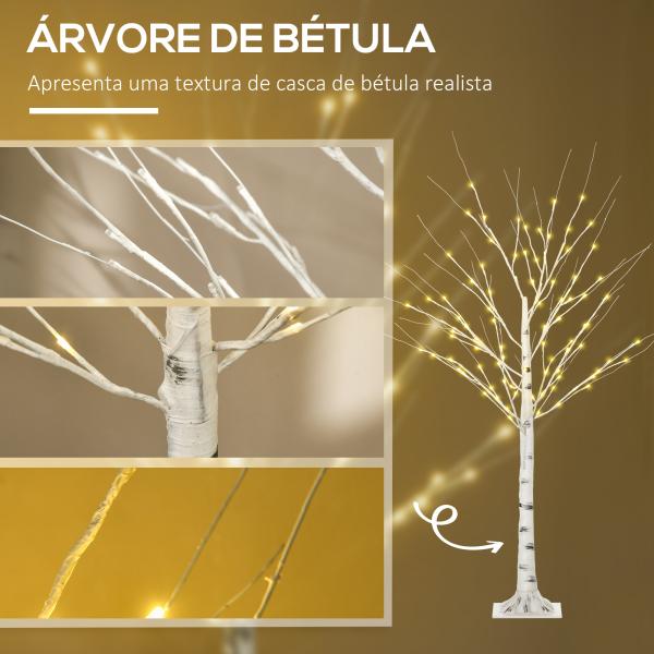 Árvore de Bétula com 96 Luzes LED IP44 Branco Quente Ramos Flexíveis Árvore de Decoração 22x22x150cm Branco