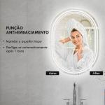 Espelho Casa de Banho com Iluminação 70x50 cm Espelho de Parede com 3 Cores de Luz Brilho Ajustável Função Anti - Embaciamento Função Memória