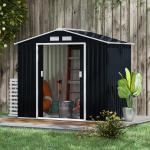Abrigo de Jardim 213x130x185cm Abrigo de Jardim Metálico de Exterior com 2 Portas Deslizantes e 4 Janelas Cinza Escuro