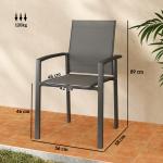 Conjunto de 2 Cadeiras de Jardim Empilháveis com Tecido Transpirável e Estrutura em Aço 56x58x89 cm Cinzento Escuro