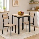 Conjunto de Mesa e 2 Cadeiras de Jantar, 3 Peças, para 2 Pessoas, 120 kg, Madeira Natural