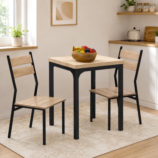 Conjunto de Mesa e 2 Cadeiras de Jantar, 3 Peças, para 2 Pessoas, 120 kg, Madeira Natural