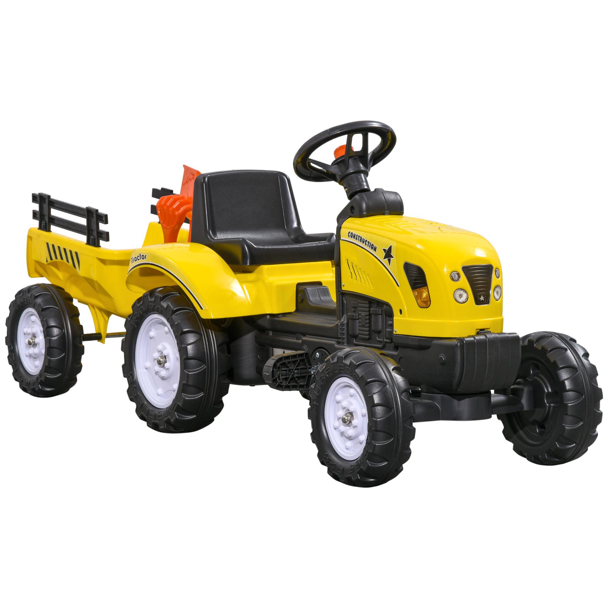Trator a Pedais para Crianças acima de 3 Anos Trator com Reboque de Pedais para Crianças com Acessórios 133x42x51 cm Amarelo e Preto