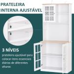 Armário de Cozinha com Prateleiras e Portas de Vidro para Pequenos Eletrodomésticos e Louças 80x37x183cm Branco