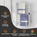 Toallero Elétrico de Parede 110W com Controlo WIFI Ecrã Tátil Temporizador 10 Barras Temperatura Ajustável Baixo Consumo IPX4 45x11x80 cm Branco