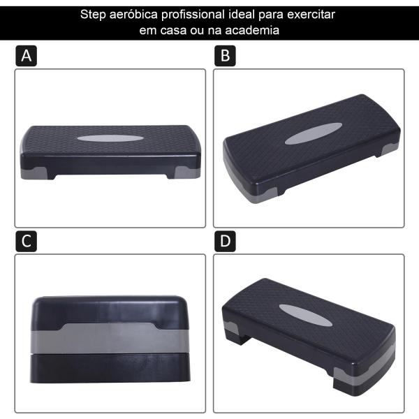 Step para Exercício Aeróbico Plataforma Step com Altura Ajustável em 2 Níveis com Carga Máxima 120kg para Exercício em Academia Casa 68x29x10 - 15cm Preto
