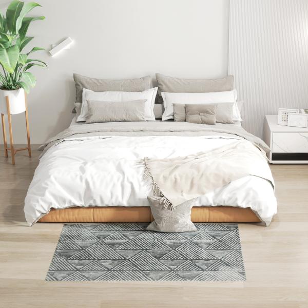 Tapete Sala de Estar 170x120 cm Tapete Lavável na Máquina de Lavar Pelo Curto Estilo Moderno Cinzento Escuro