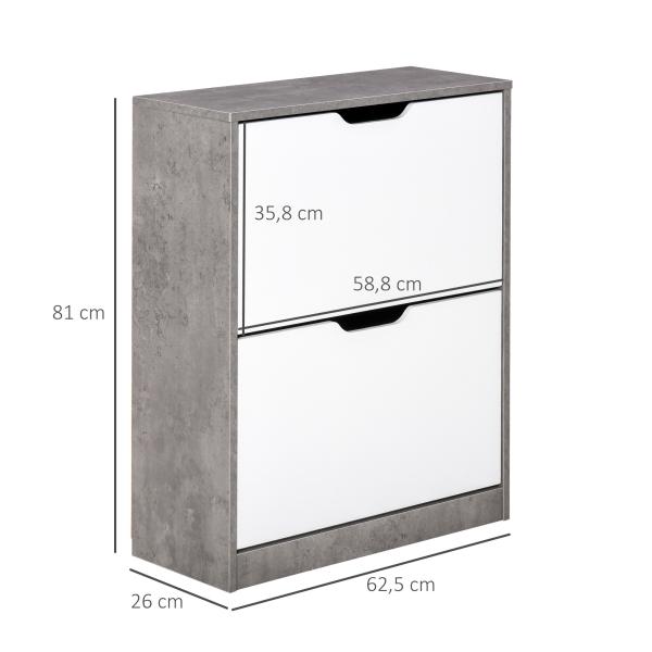 Sapateira Moderna com 2 Prateleiras Abatíveis para 8 Pares de Sapatos Sapateira Estreita 62,5x26x81 cm Cinza