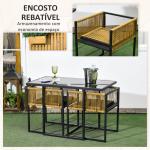 Conjunto de 3 Peças de Jardim com 2 Cadeiras de Vime com Encosto Dobrável e Almofadas e Mesa de Vidro Natural e Preto
