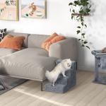 Escada para Animais de Estimação com 4 Degraus 2 em 1 com Capa Removível e Lavável Escada para Cães Gatos Carga 30kg 60x35x44cm Cinza