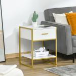 Mesa de Cabeceira Mesa Auxiliar com 1 Gaveta e Prateleira de Armazenamento para Dormitórios Sala de Estar Escritório Estilo Moderno 45x40x60cm Branco