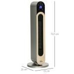 Aquecedor Cerâmico de Torre 1100/2200W com Controlo Remoto Ecrã LED Temporizador de 12h Termostato 3 Modos Ø25x73,5 cm Prata