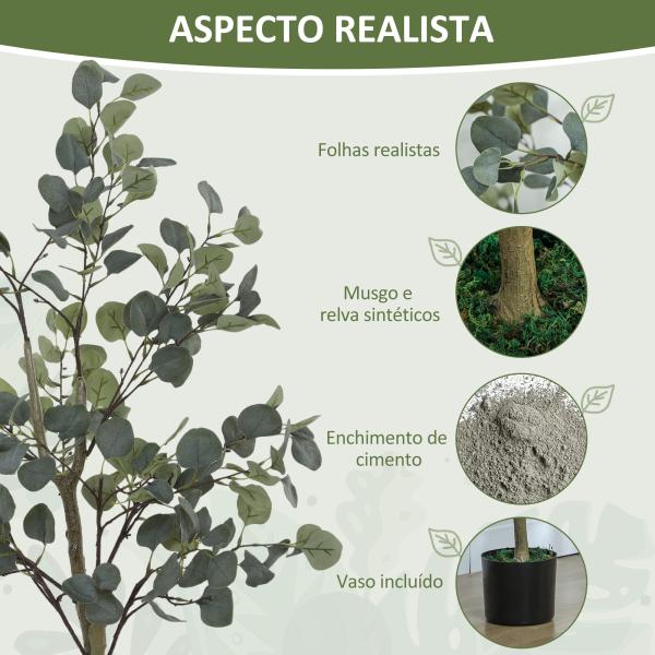 Eucalipto Artificial 120 cm Planta Artificial Decorativa Grande Árvore Artificial de Interior com 230 Folhas Verde