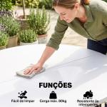 Mesa de Jardim Redonda Mesa de Varanda Dobrável com Estrutura de Aço e Bancada de HDPE Ø122x73 cm Branco