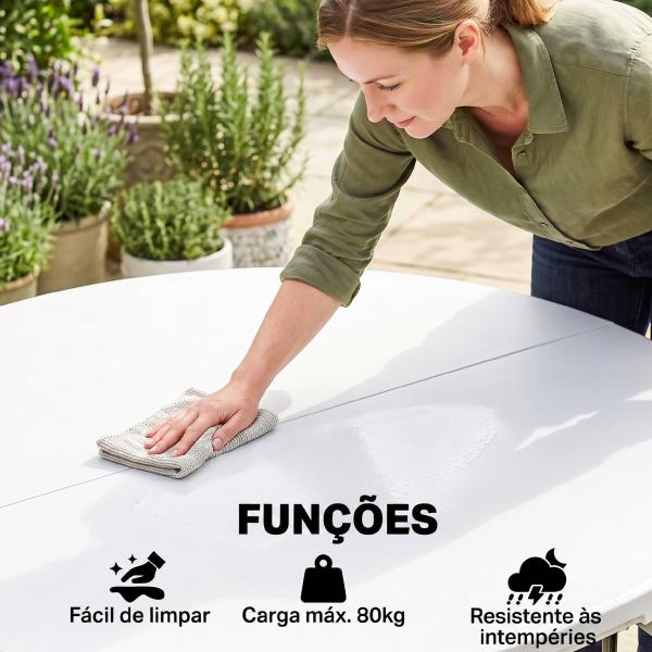 Mesa de Jardim Redonda Mesa de Varanda Dobrável com Estrutura de Aço e Bancada de HDPE Ø122x73 cm Branco