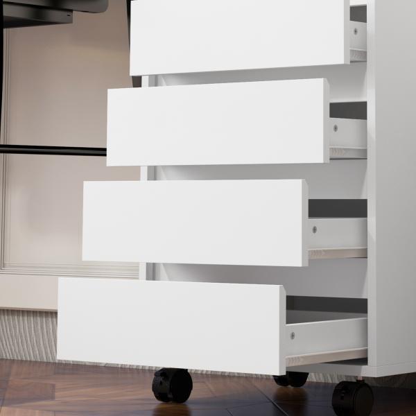 Bloco de Gavetas de Escritório com 4 Gavetas Bloco de Gavetas para Secretária com Rodas Arquivador Móvel 46x40x65 cm Branco