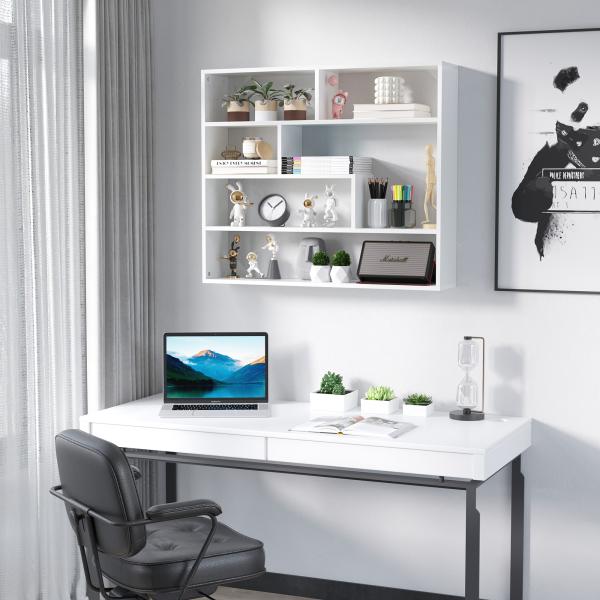 Estante de Parede de 4 Níveis com 7 Compartimentos Abertos para Sala de Estar Escritório Estilo Moderno 94x19,5x80cm Branco