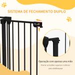 Barreira para Cães de Aço Barreira de Segurança para Animais de Estimação Dobrável de 3 Painéis Duplo Fechamento 206x90 cm Preto