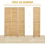 Biombo de 3 Paineis Separador de Ambientes Dobrável 120x1,8x170 cm Divisor de Ambientes com Padrão Tecido em Bambu Madeira