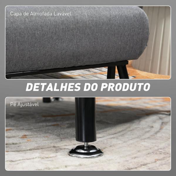 Sofá Cama Individual Dobrável com Encosto Ajustável em 5 Níveis Almofada e Estofado de Linho Sintético 75x70x75 cm Cinzento