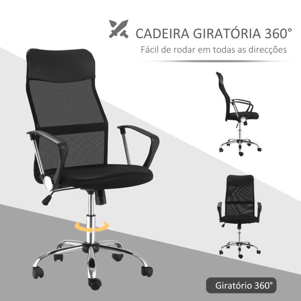 Cadeira de Escritório de Tecido de Malha Encosto para a Cabeça de PU Carga de 120 kg Preto