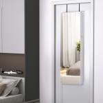 Espelho com Móvel de Bijuterias de Parede ou Porta Espelho de Parede com LED 5 Prateleiras 2 Gavetas pequenas e Fechadura 37x120x10cm Cinza Claro