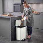 Caixote do Lixo de Cozinha 20 L em Aço Galvanizado com Tampa de Fecho Suave Pedal Balde Interior Amovível e Acabamento Anti - impressões Digitais Creme