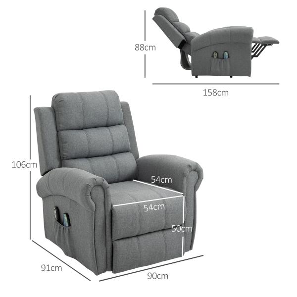 Poltrona Reclinável Elétrica Levanta Pessoas com Massagem Vibratória e Aquecimento 98x96x105 cm Cinza