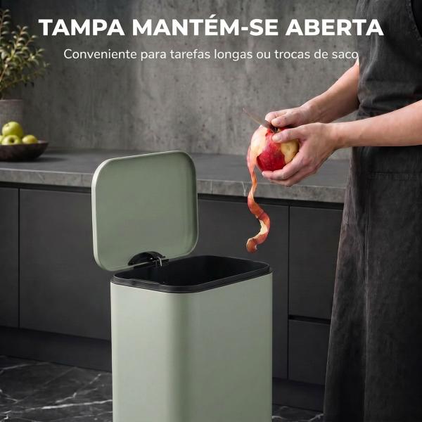 Caixote do Lixo de Cozinha 20 L em Aço Galvanizado com Tampa de Fecho Suave Pedal Balde Removível e Acabamento Anti - impressões Digitais Verde Claro