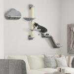 Conjunto de Prateleiras de Escalada para Gatos de 3 Peças com Rede Rampa Arranhador Plataforma em Forma de Nuvem para Saltar Cinzento