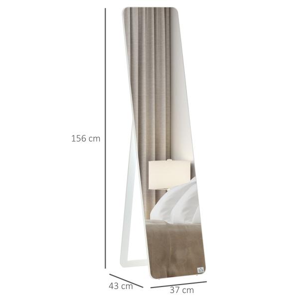 Espelho de Pé de Corpo Inteiro Retangular com 2 Formas de Uso Estrutura de Madeira de Pinho 37x43x156 cm Branco