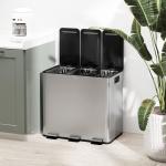 Balde de Lixo de Cozinha com 3 Compartimentos 3x15L com Pedais Tampas com Fechamento Suave e Cubo Amovível Prata